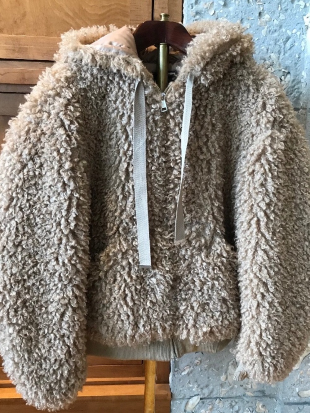 UO FUZZY SHAGGY OVERSIZED HOODED ZIP-UP TEDDY CASEY COAT